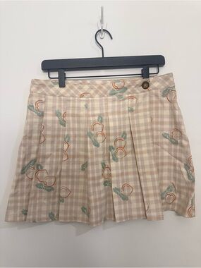 Urban Outfitters Beige Plaid Mini Skirt with Peach Embroidery
